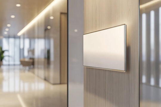 Blank signage on modern office wall, ready for custom branding.