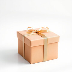 Elegant Peach Gift Box with Gold Ribbon Bow - Perfect for Celebrations and Special Occasions