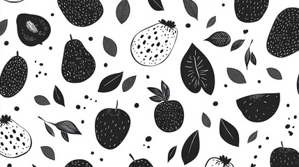 Artistic Black and White Fruit Pattern Design, Digital Art, Graphic Environment, Artistic Perspective