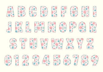 Set Alphabet Letters and Numbers with colorful polka dots, Font set, letter of alphabet set, Easter's Day theme, Typography typeface uppercase A to Z,  number 0 - 9, Vector illustration
