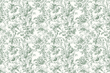 Floral Toile Tapestry Pattern. Vintage botanical wallpaper pattern. Background image. Created with Generative AI technology
