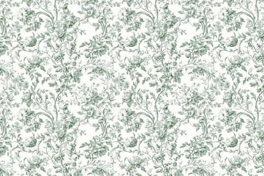 Floral Toile Tapestry Pattern. Vintage botanical wallpaper pattern. Background image. Created with Generative AI technology
