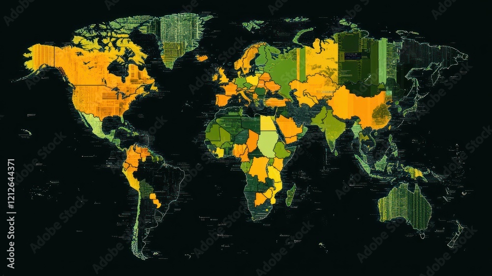 Poster World Map Digital Data Overlay Visualization