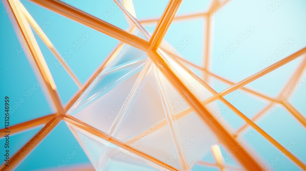 Poster Abstract lines in soft colors create sense of connection and depth. geometric shapes and translucent elements evoke modern aesthetic