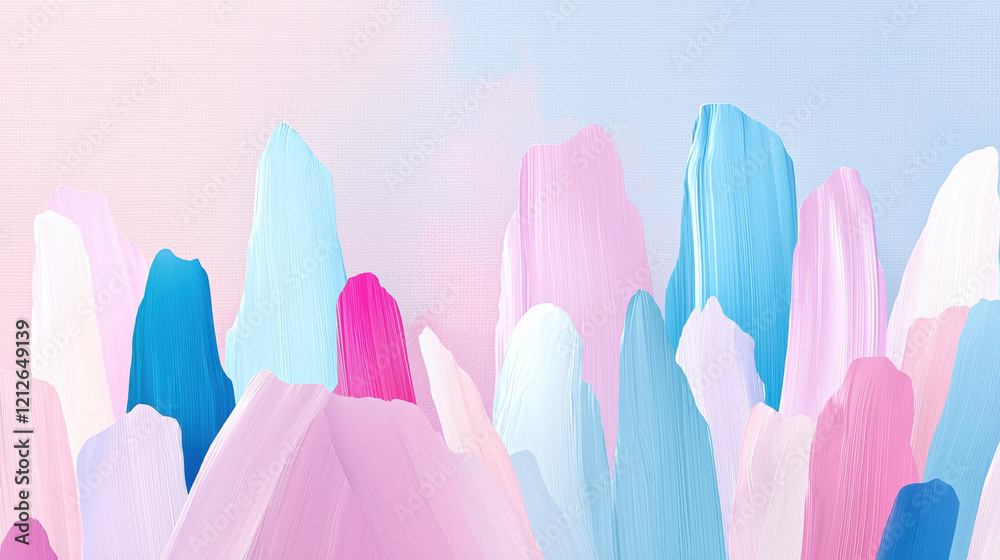 Poster abstract soft lines in pastel colors create serene landscape of peaks. gentle hues evoke calming and