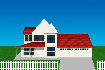 Simple 3D Illustration Of A House With A 2 Car Garage