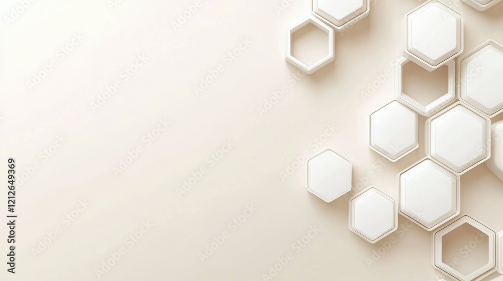 Poster Minimalist hexagonal shapes on soft beige backdrop create modern aesthetic. This design evokes sense of calm and sophistication