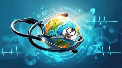 Global Health and Wellness: The Earth Encircled by a Stethoscope Representing Medical Care and Unity