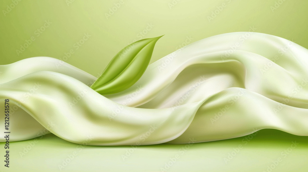Poster soft green fabric with smooth finish and leaf accent creates fresh look