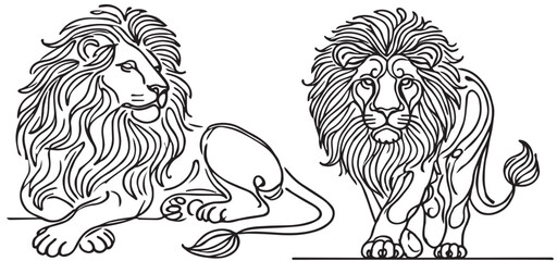 Continuous line drawing lion walking, Side view single linear decorative design concept. Lion abstract linear minimal style