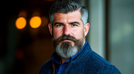 Fototapeta premium Portrait of a Man with Gray Beard and Mustache