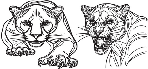 Line art drawing tiger illustration. tigers line art vector illustrations tiger tattoo design wild animal illustration