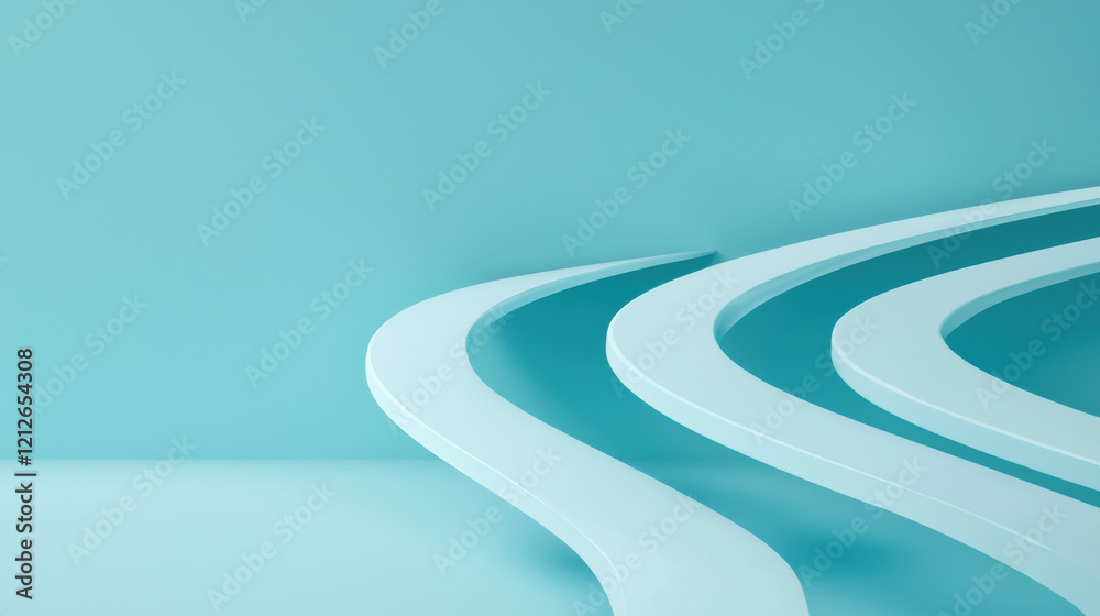 Aufkleber Smooth teal background with abstract curved shapes creating modern aesthetic