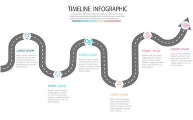 Timeline roadmap Infographic template for business 6 Steps. Modern Timeline diagram with road journey concept, presentation vector infographic.