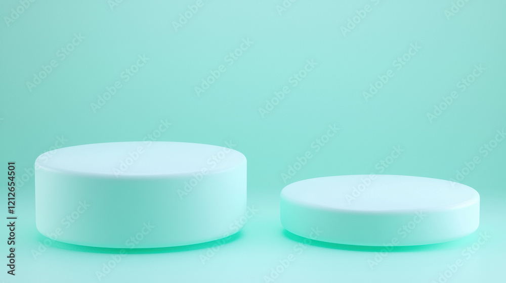 Poster Soft aqua gradient background with two circular shapes, creating calming effect