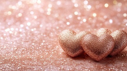 Obraz premium Rose gold hearts glitter background; romance