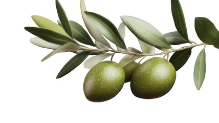 Green olives with leaves isolated on transparent or white background