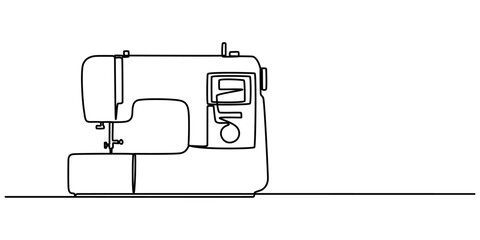 Continuous Line Drawing of Sewing Machine Icon. Hand Drawn Symbol Vector Illustration, vintage sewing machine continuous line vector illustration, One continuous line drawing of Antiques illustration.