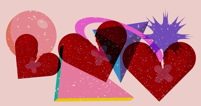 Risograph Broken Heart with geometric shapes animation. Moving object in trendy riso graph design video.