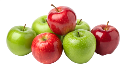 red and green apples on white background
