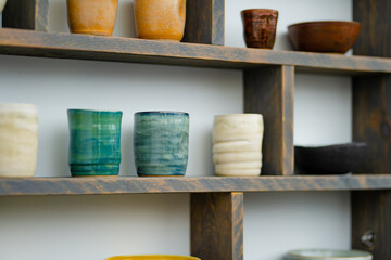 Ceramic dishes, tableware and jugs sold on Kaziuko muge or Kaziukas fair, traditional Easter market in Vilnius, Lithuania