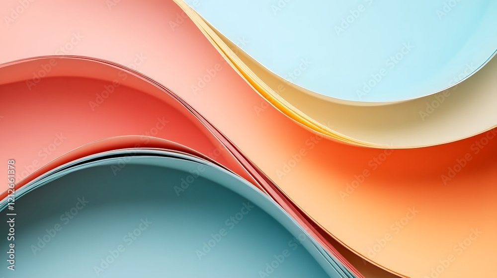 Wall mural dynamic pastel shapes floating in soft light,futuristic abstract design