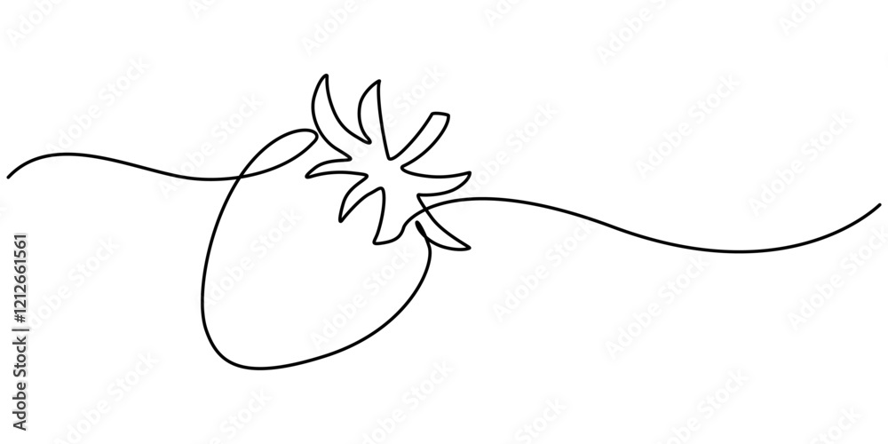 Poster vector illustration with continuous line drawing strawberries, single continuous line drawing of org