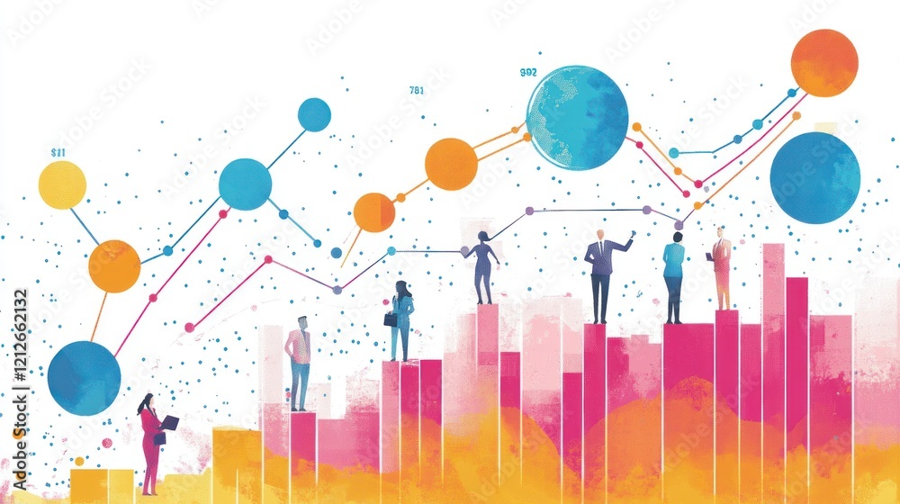 Poster business growth visualized with colorful abstract charts