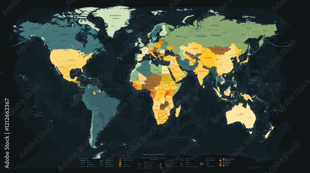 Poster Global Map Illustrating Various Data Points Across Countries