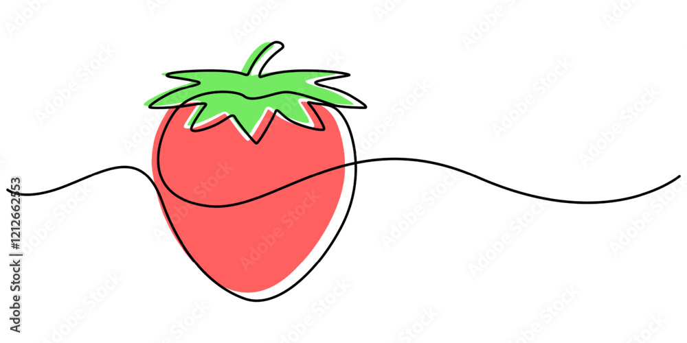 Poster Vector illustration with continuous line drawing Strawberries, Single continuous line drawing of organic strawberry for fruit icon fresh berries fruitage concept, Organic Strawberry One Line Drawing. 
