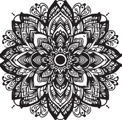 mandala black and white spiritual symbol and pattern with ornament and black and white background