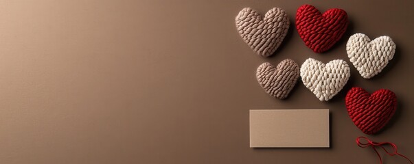 Handmade love card mock up with artistic stitched hearts