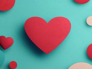 Fototapeta premium Colorful hearts on a blue background create a playful and cheerful atmosphere, perfect for celebrating love and affection.