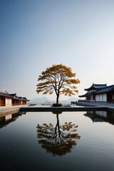 Fototapeta premium there is a tree that is standing in the water