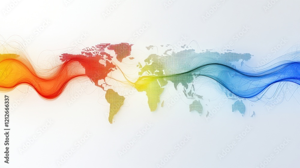 Poster Global Network Connections Flowing Across World Map