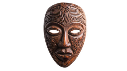 Wooden mask reflecting cultural artistry with fine carvings, isolated on transparent background