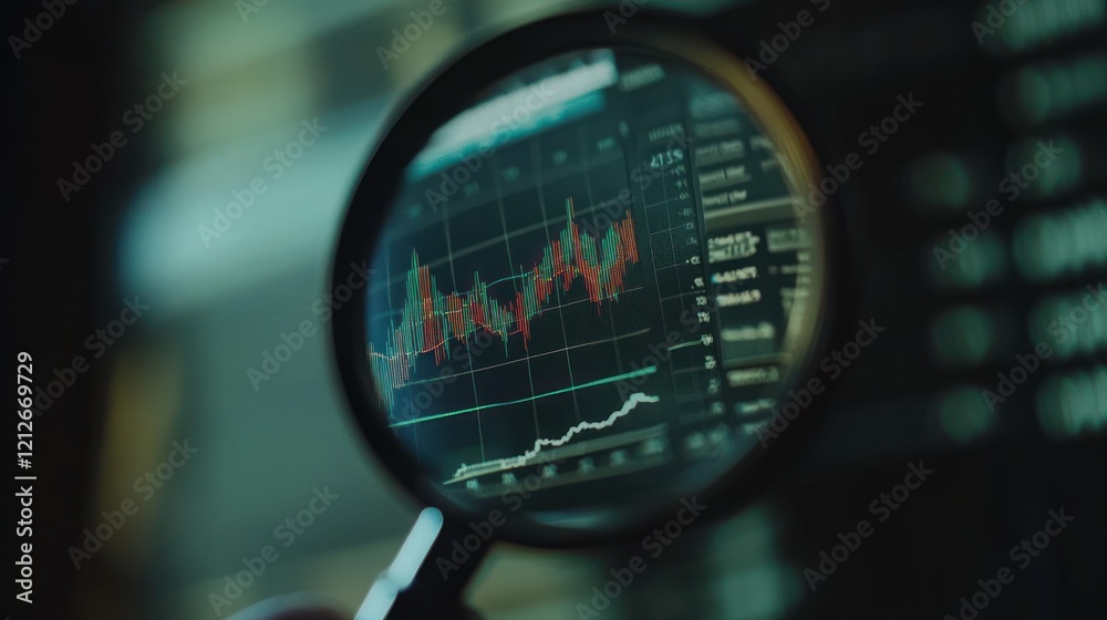 Aufkleber magnifying glass enlarging stock market data graph