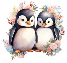 Naklejka premium Cute Floral Penguin