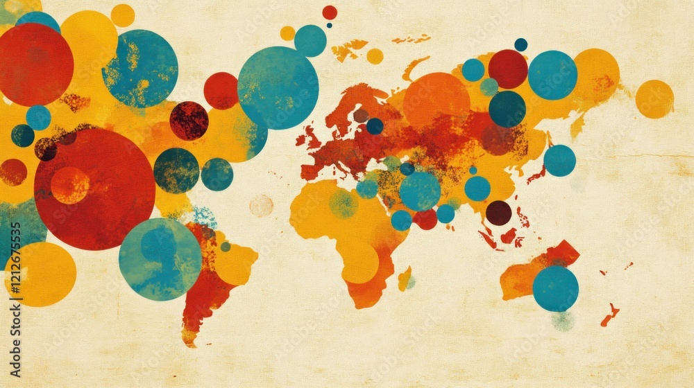Poster Abstract World Map with Colorful Overlapping Circles