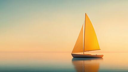 Fototapeta premium Serene sunset sailboat journey on calm waters, capturing tranquil seascape beauty. Perfect for relaxation and peaceful travel adventures.