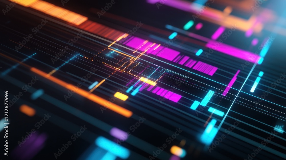 Poster Abstract Neon Lines Digital Data Stream