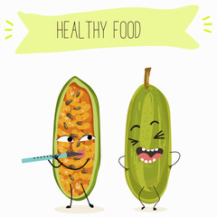 Kuruba fruit, funny fruit cute cheerful characters. Vector hand drawn illistration.