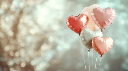 Obraz premium Colorful Heart-Shaped Balloons Floating in Soft Dreamy Background