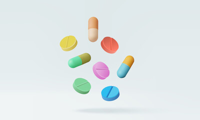 Drug doctor dispense medicine healthcare concept. pill medicament diagnosis protection insurance report medical information help care service vitamin vaccine health. 3d vector illustration