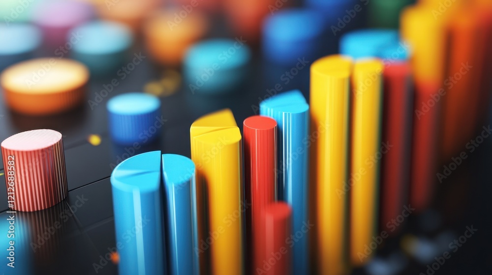 Poster colorful cylindrical charts displaying data analysis
