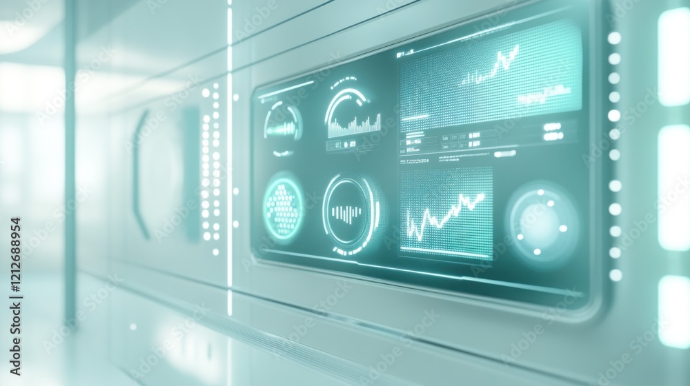 Poster Futuristic Interface Displays Data Graphs and Charts