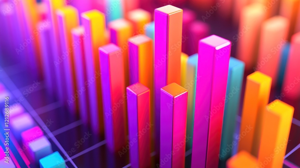 Poster Vibrant Colorful Three Dimensional Bar Graph Data Visualization