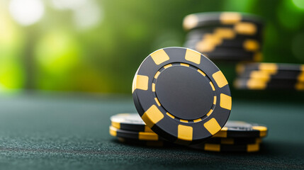 Black and Yellow Casino Chips on Green Surface