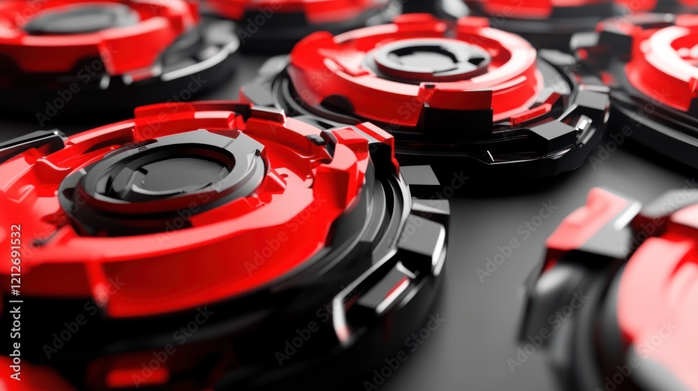 Poster Red and black circular objects arranged in a pattern