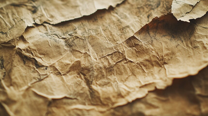 Fototapeta premium Crumpled paper texture shows intricate folds and earthy tones in detailed view